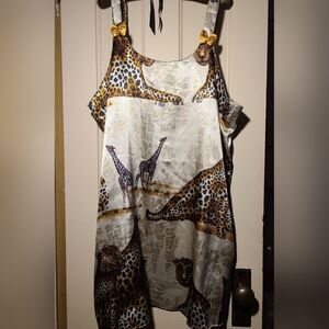 Vintage Y2k Sante Silk Wildlife Safari Print Mini Dress